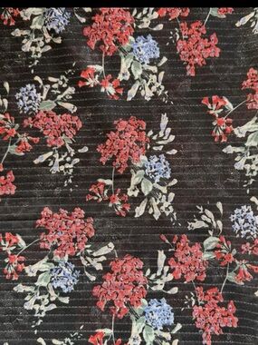 VTG 70s Semi Sheer Black Floral Polyester Fabric Glitter Stripes 3y + 23" L x 59